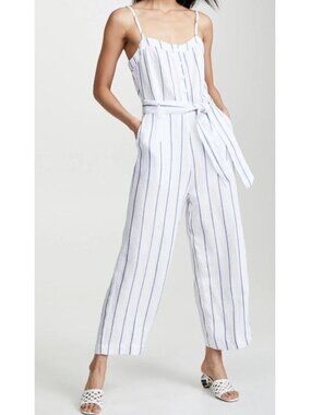RAILS Harper Jumpsuit Spaghetti Strap Belted Linen Blend Striped Pattern Size L